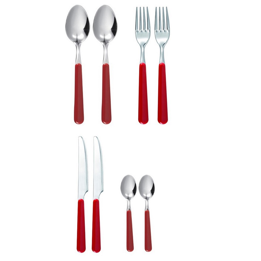 No. 8 cutlery red, 2x fork knife spoon teaspoon